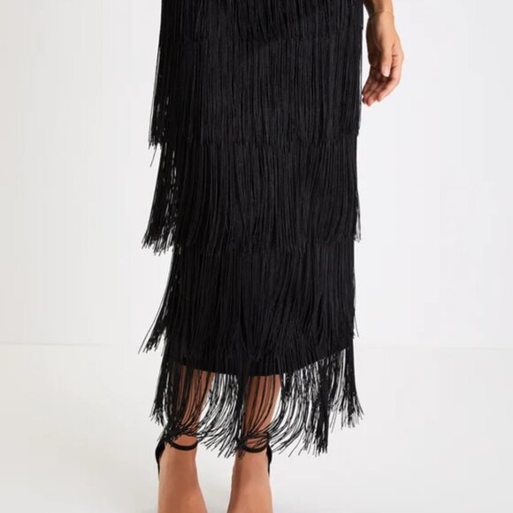 Lulus NWT Fringe Black Strapless Top and Skirt - Picture 4 of 5
